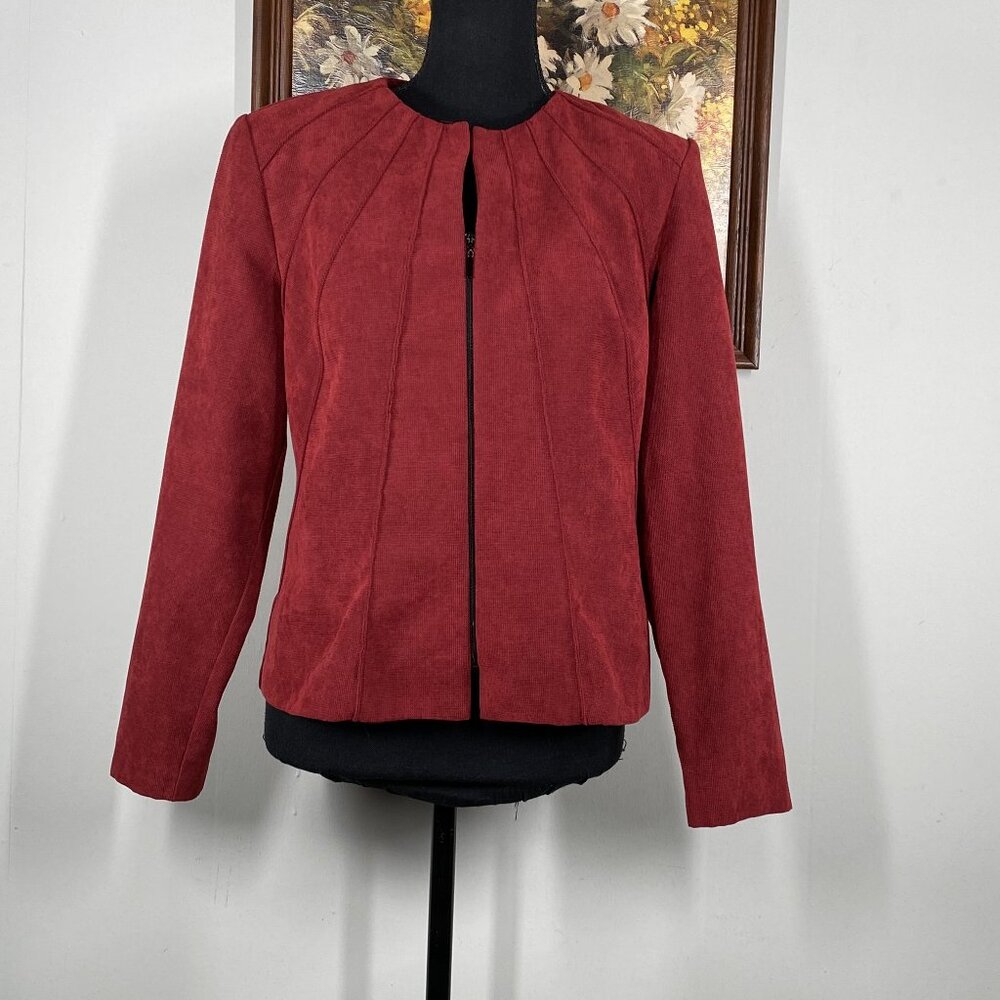 Vintage R&K Originals Waffle Knit Jacket Women's 10P Red Casual VTG